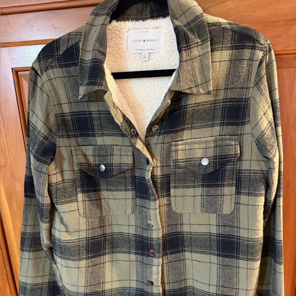 Lucky Brand Women's Plaid Utility Jacket - Green and Black